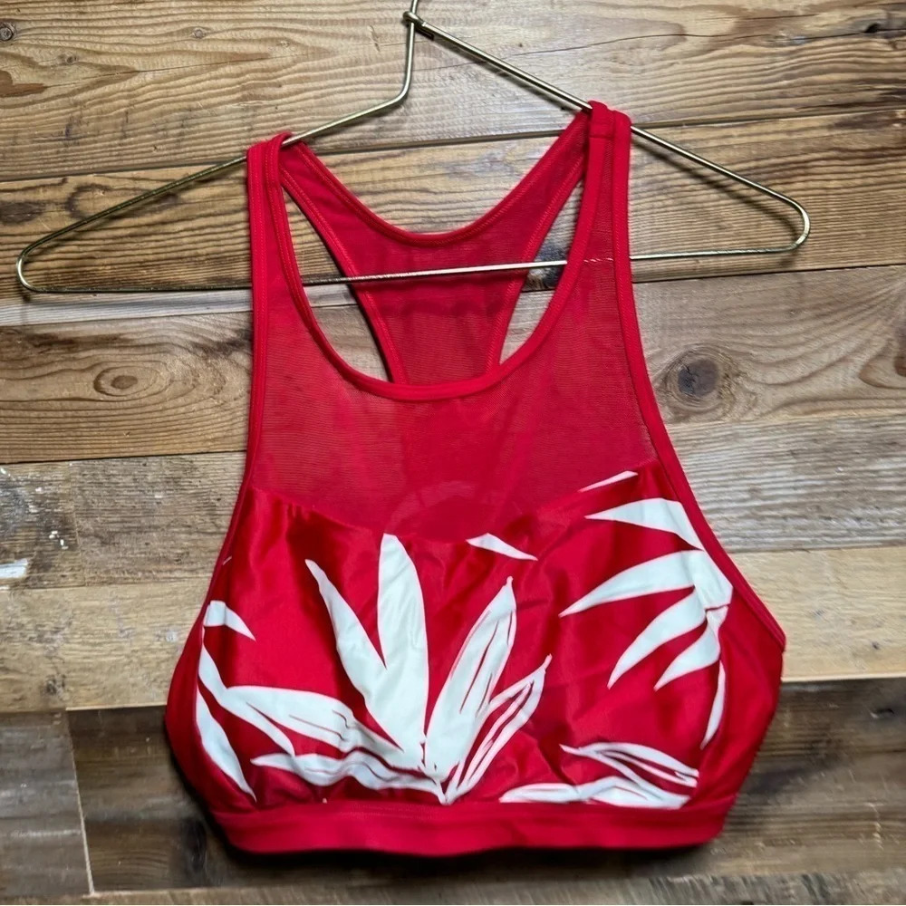 LOLE BIKINI top red white tropical floral print sports bra cropped sporty XL